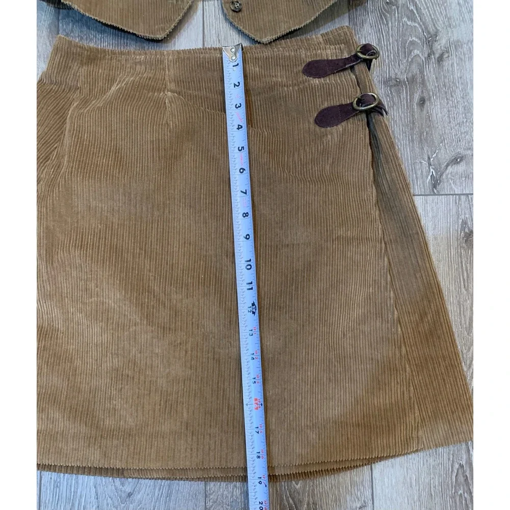 Lizsport Vintage Corduroy Vest Skirt Set Tan Preppy Academia Retro 90s Western 8